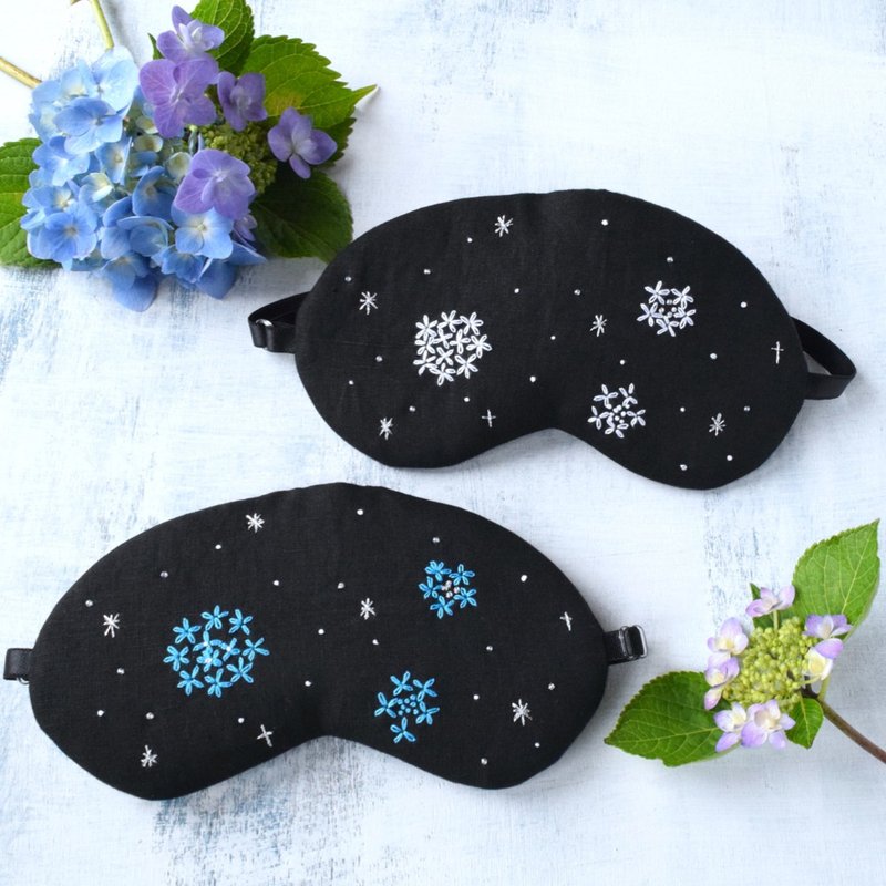 日本眼罩优惠２件套| 绣球花 |有附收纳袋|免费礼品包装 - 眼罩 - 棉．麻 黑色