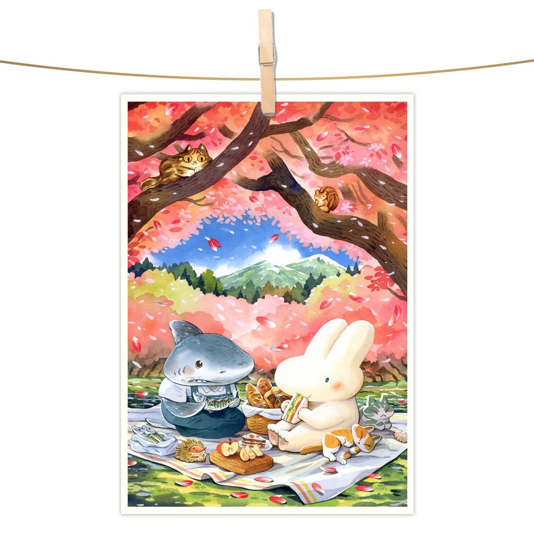 afu水彩插画明信片 - 樱花树下 - 卡片/明信片 - 纸 多色
