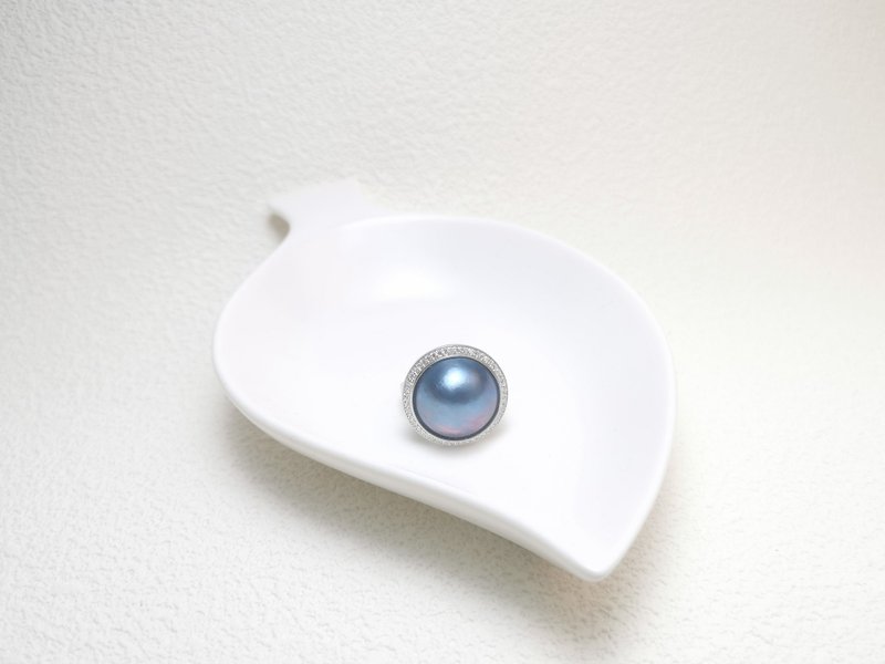 星空蓝 马贝珍珠  古典风格 满镶 纯银 戒指 - 戒指 - 珍珠 蓝色