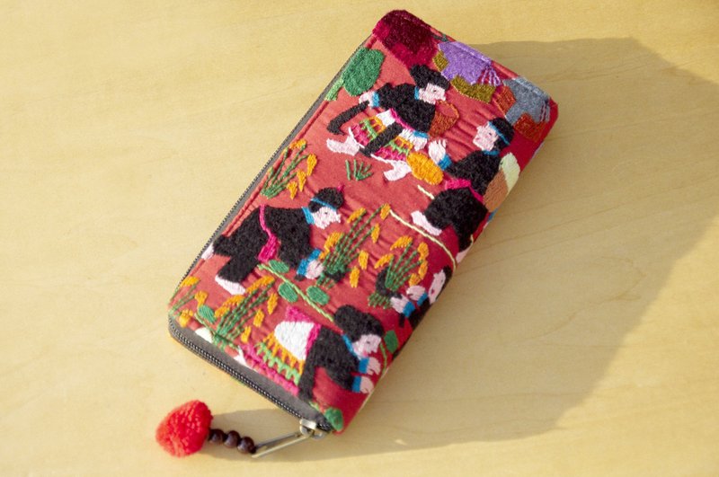 棉质皮夹/手工刺绣长夹/长皮夹/零钱包/大容量皮夹-高山乡村风景 - 皮夹/钱包 - 棉．麻 多色