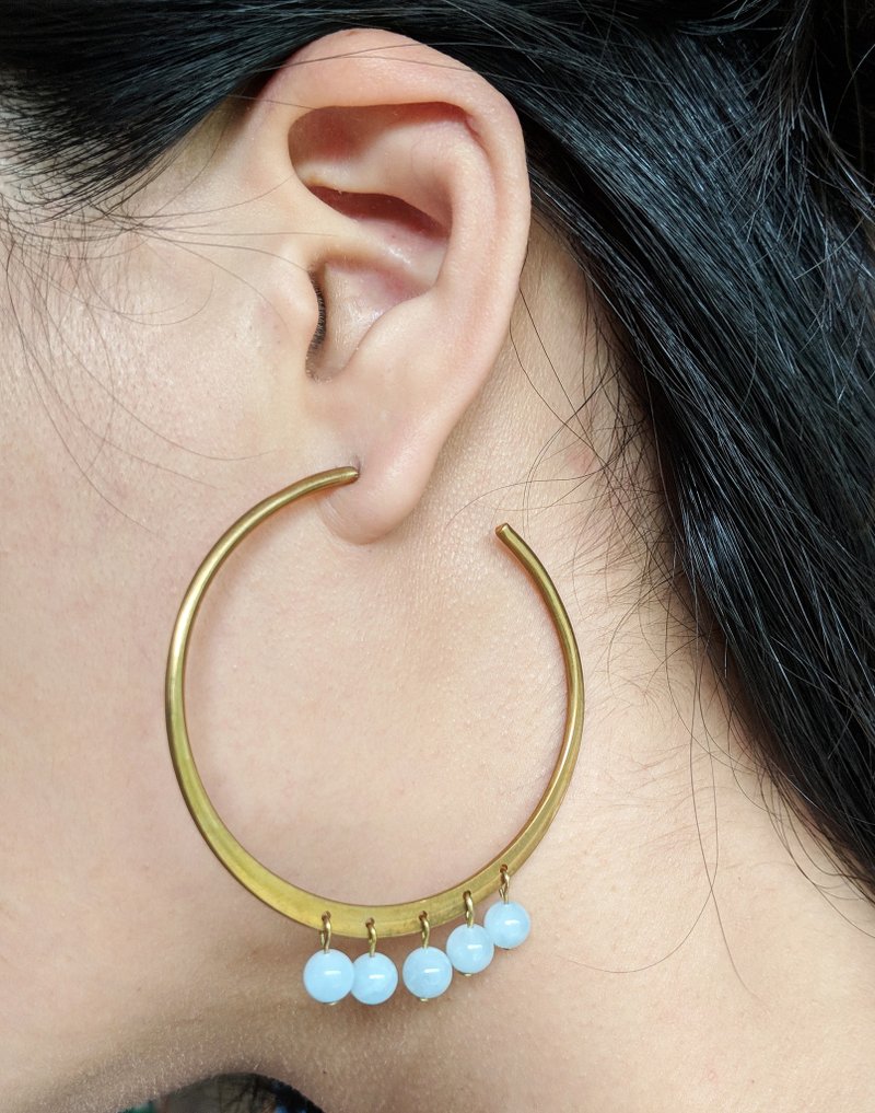 黄铜大圈海蓝宝石耳环 - 耳环/耳夹 - 半宝石 