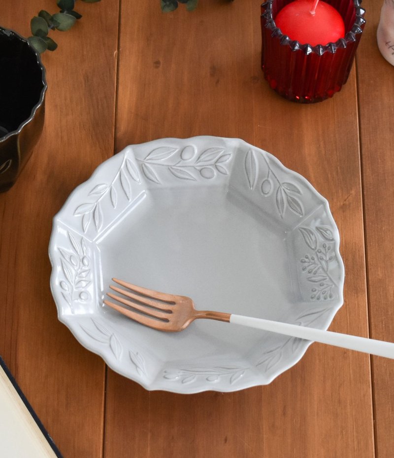 濑户烧橄榄盘中白灰八角盘 | - 盘子/餐盘/盘架 - 陶 灰色