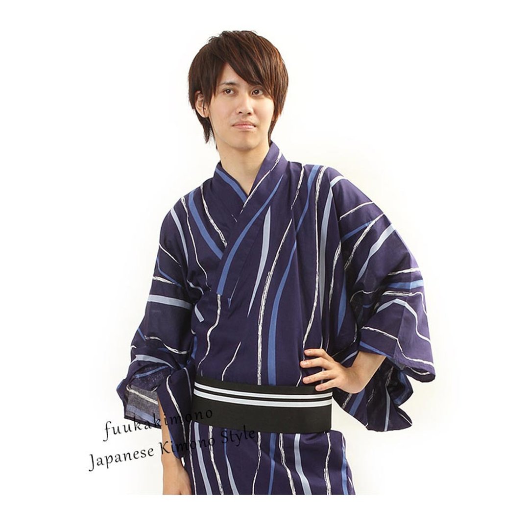 日本 和服 男 绵 浴衣 腰封 2 件 套组 S M L LL z19-107a yukata - 其他 - 棉 紫色