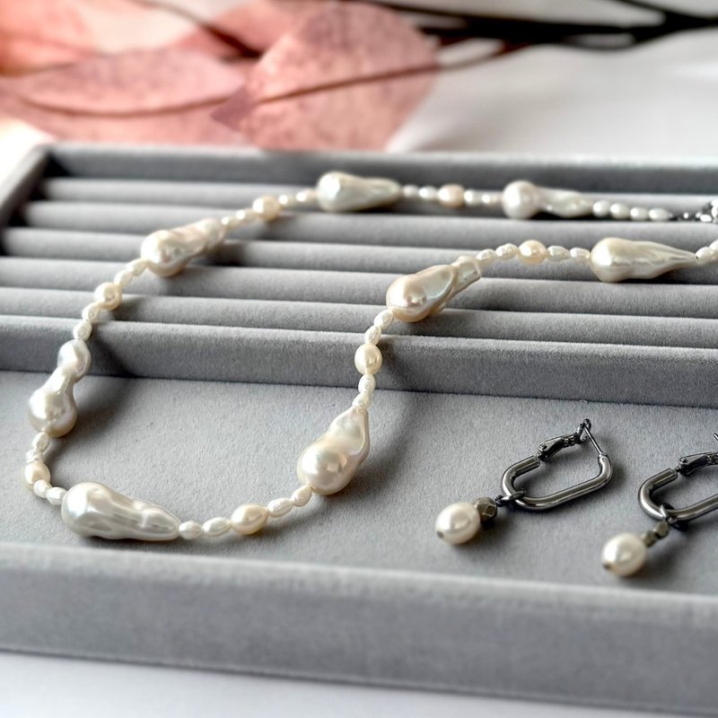 纯银 巴洛克珍珠 项链 淡水珍珠 附调节链 淡水珍珠 珍珠项链 珍珠项链 pearl necklace - 项链 - 珍珠 