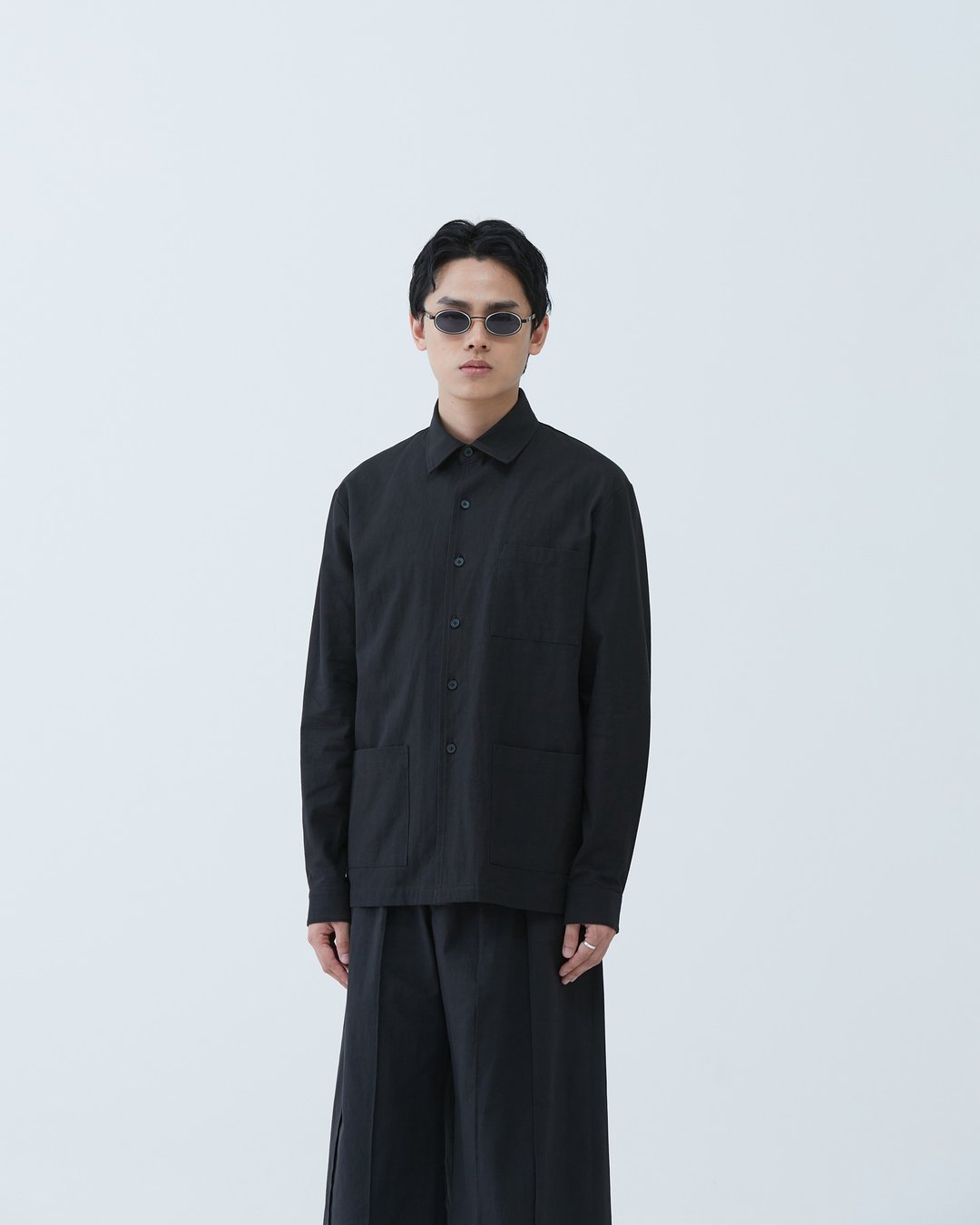 石洗感工作衬衫 Windsor Collar Jacket - 男装衬衫 - 棉 黑色