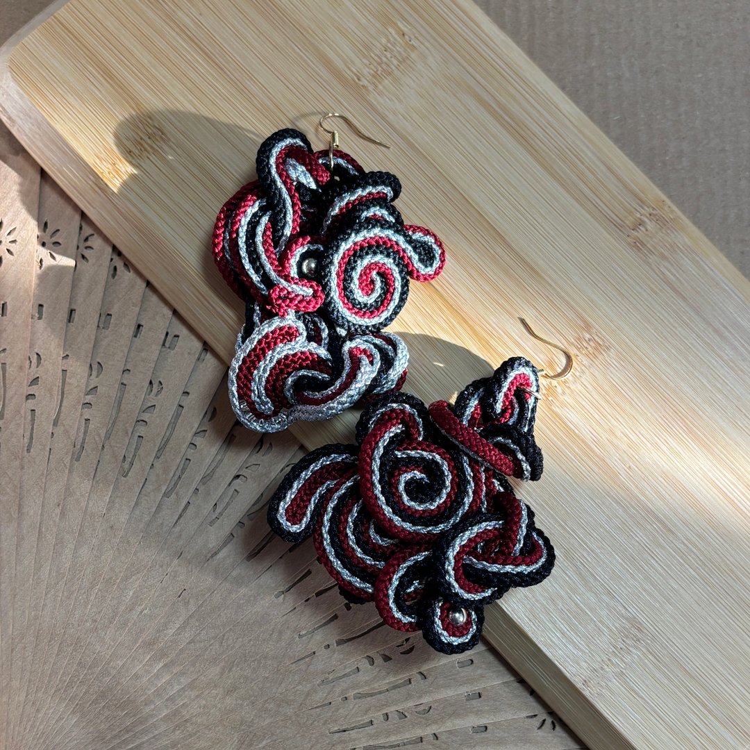 耳环　日本传统艺术饰品　组纽　Kumihimo　耳环 - 耳环/耳夹 - 聚酯纤维 多色