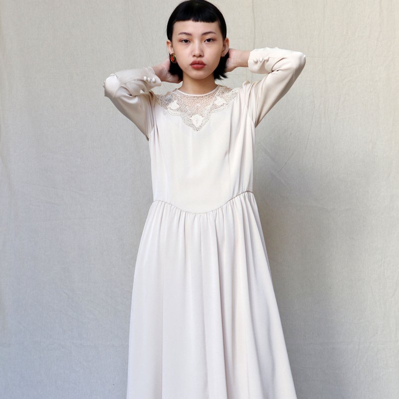 南瓜Vintage。古着 圆领 透肤 雪纺 系带 长袖 洋装 - 洋装/连衣裙 - 其他材质 