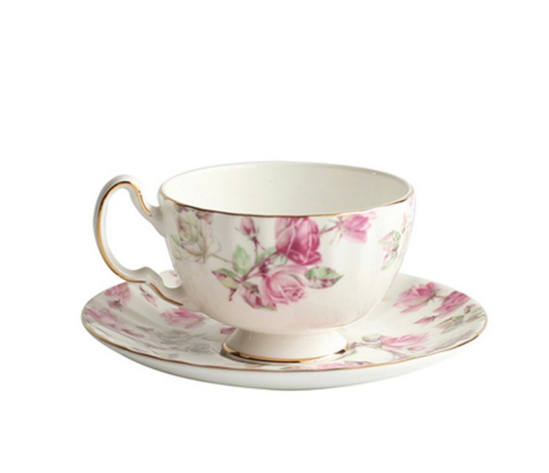 英国Aynsley 红玫瑰系列 骨瓷奥本杯盘组150ml - 茶具/茶杯 - 瓷 粉红色