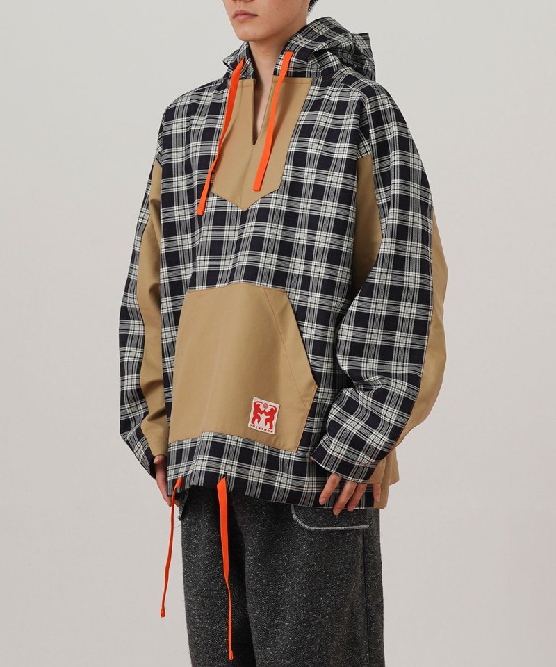 格纹撞色巴哈衬衫连帽外套 - 中性连帽卫衣/T 恤 - 棉．麻 多色