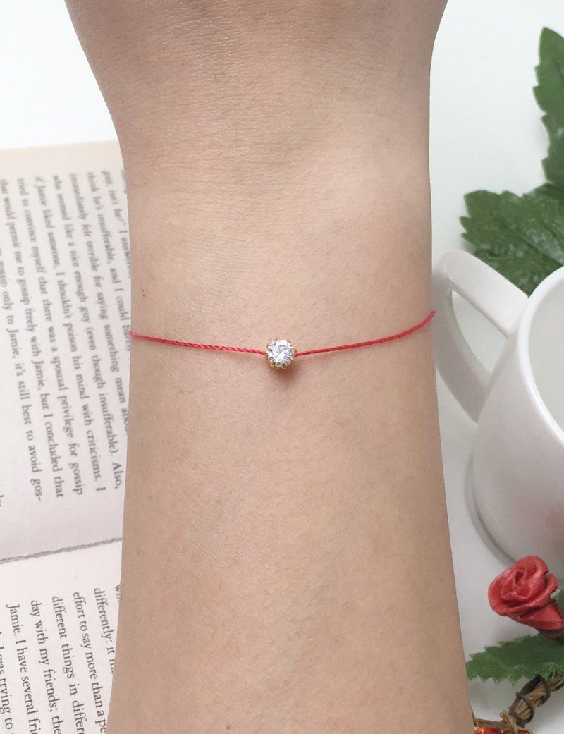 超小 镀金 金色 单钻 爪钻 红线手链 钻石 3.5mm钻 婚礼小物 - 手链/手环 - 聚酯纤维 红色