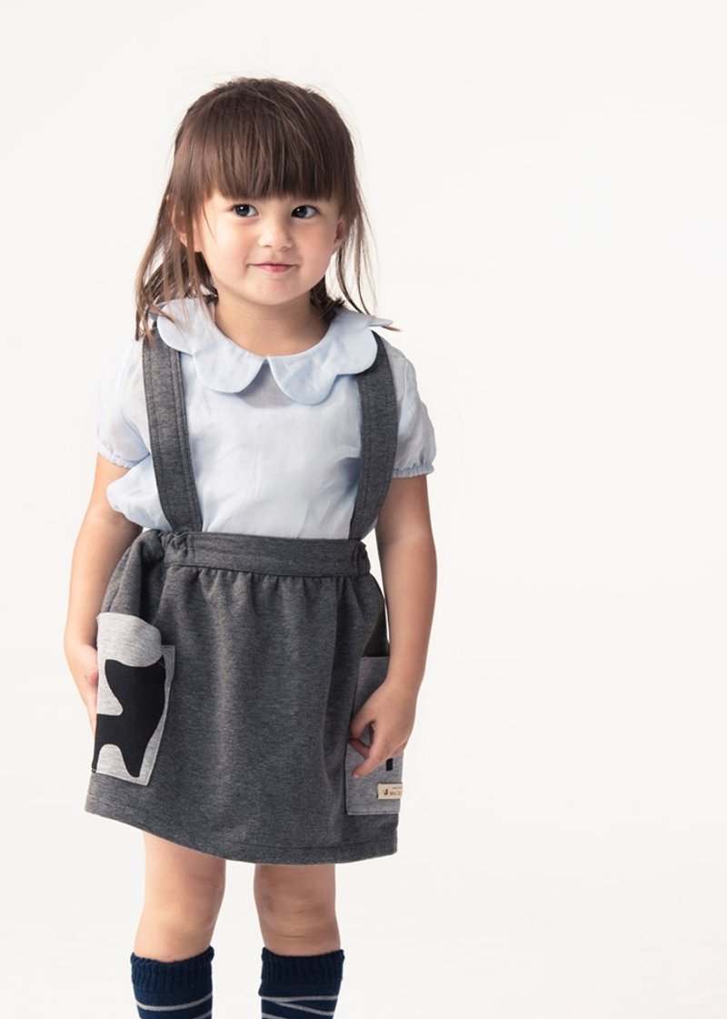猫咪椅子吊带裙 - 童装裙 - 棉．麻 灰色