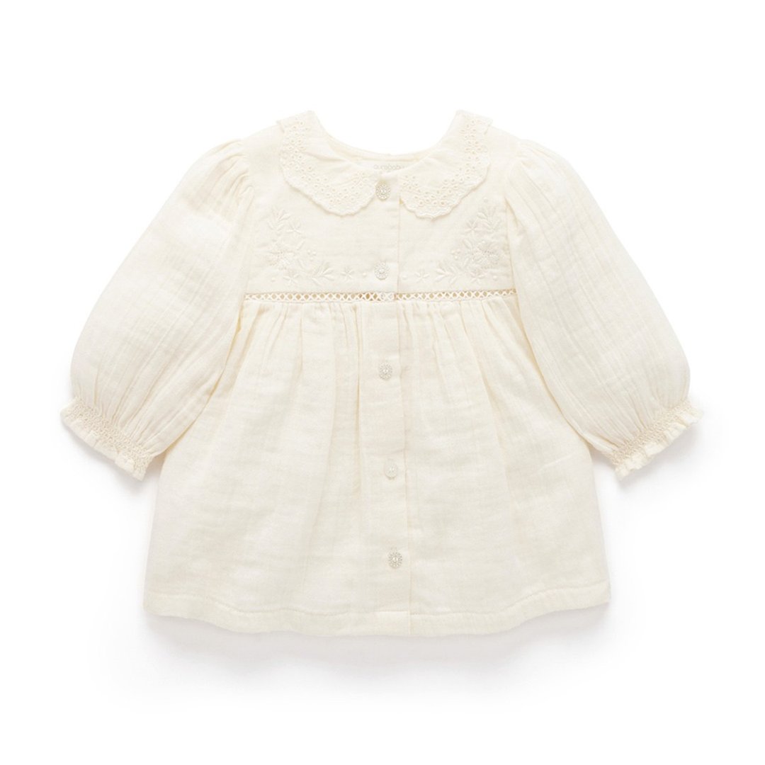 澳洲Purebaby有机棉女童长袖上衣12M ~5T 米色蕾丝领 - 童装上衣 - 棉 