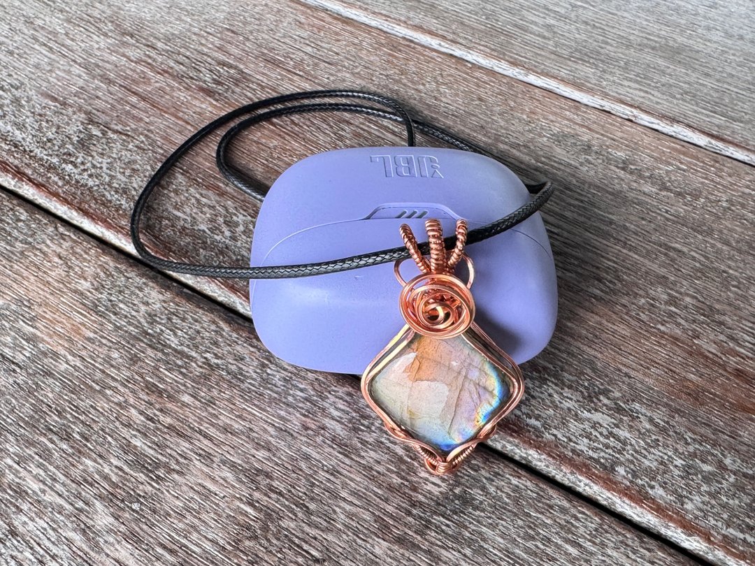 #250222 wire wrapping 拉长石 铜线 绕线 吊堕 - 项链 - 铜/黄铜 金色