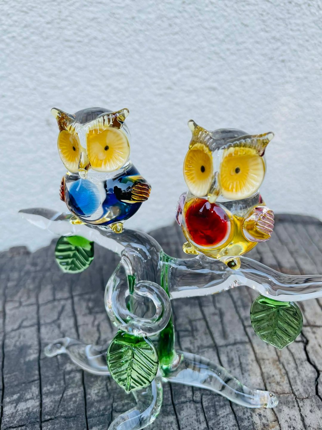 水晶玻璃 琉璃 夫妻 福气 猫头鹰 智慧 情侣 - 摆饰 - 琉璃 