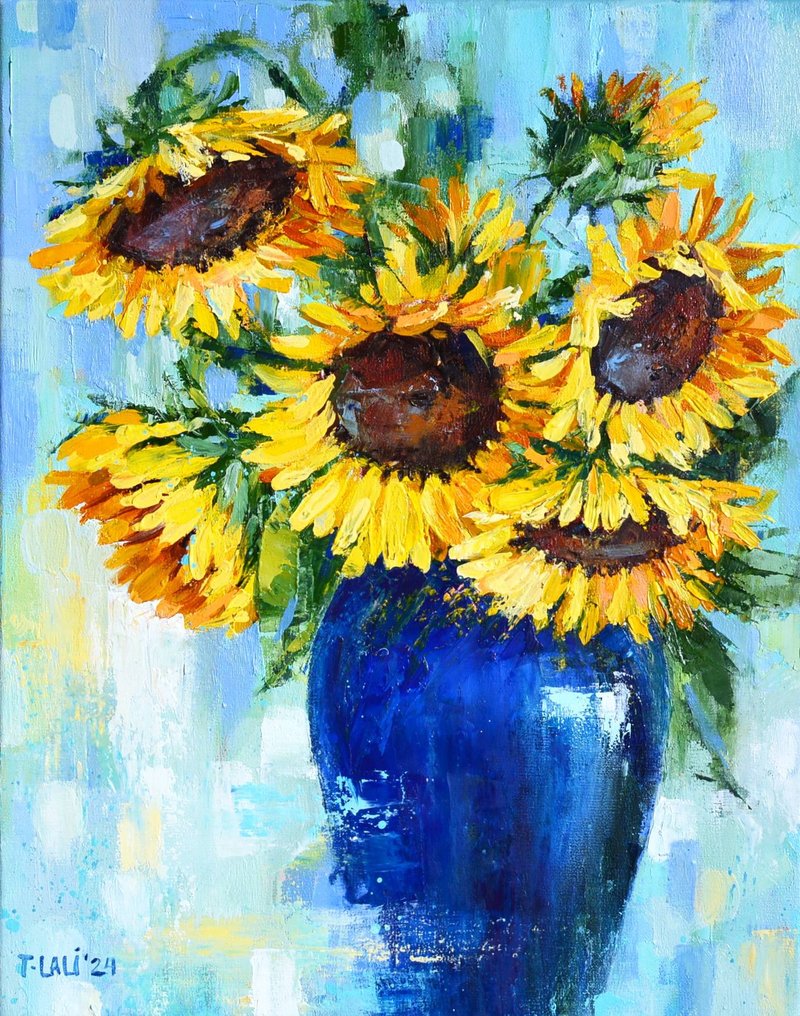 原创油画 厚涂 30x24 黄花 向日葵 静物 - 插画/绘画/写字 - 其他材质 橘色