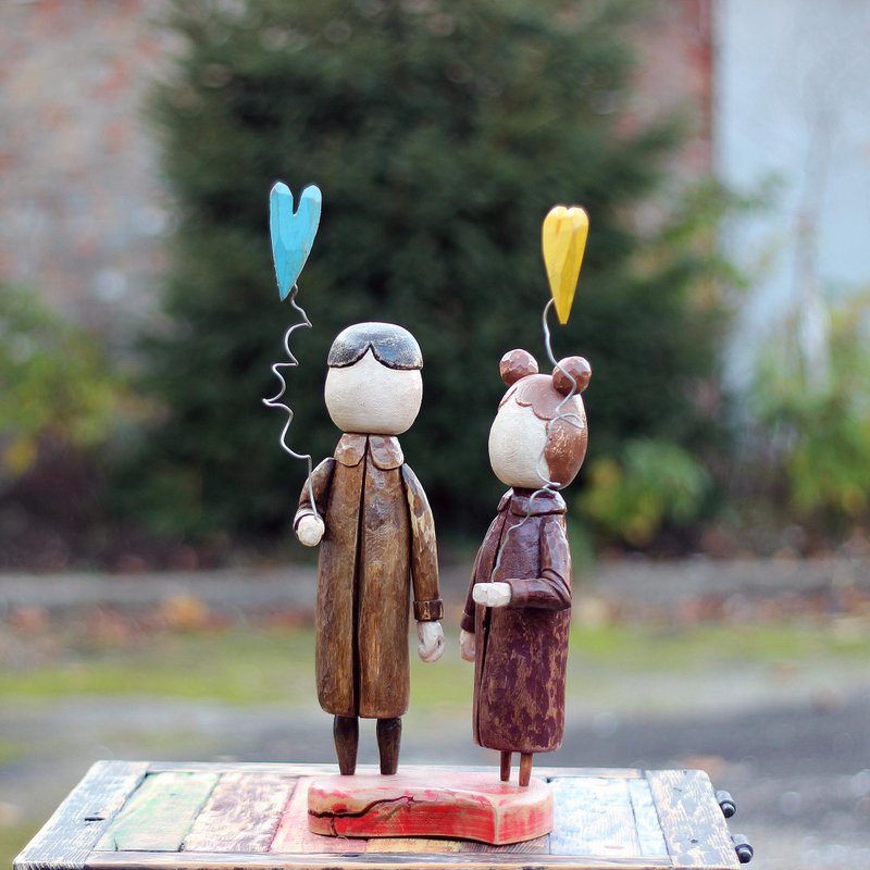 100% Handmade Single Copy Art Figure Love - 玩偶/公仔 - 木头 咖啡色