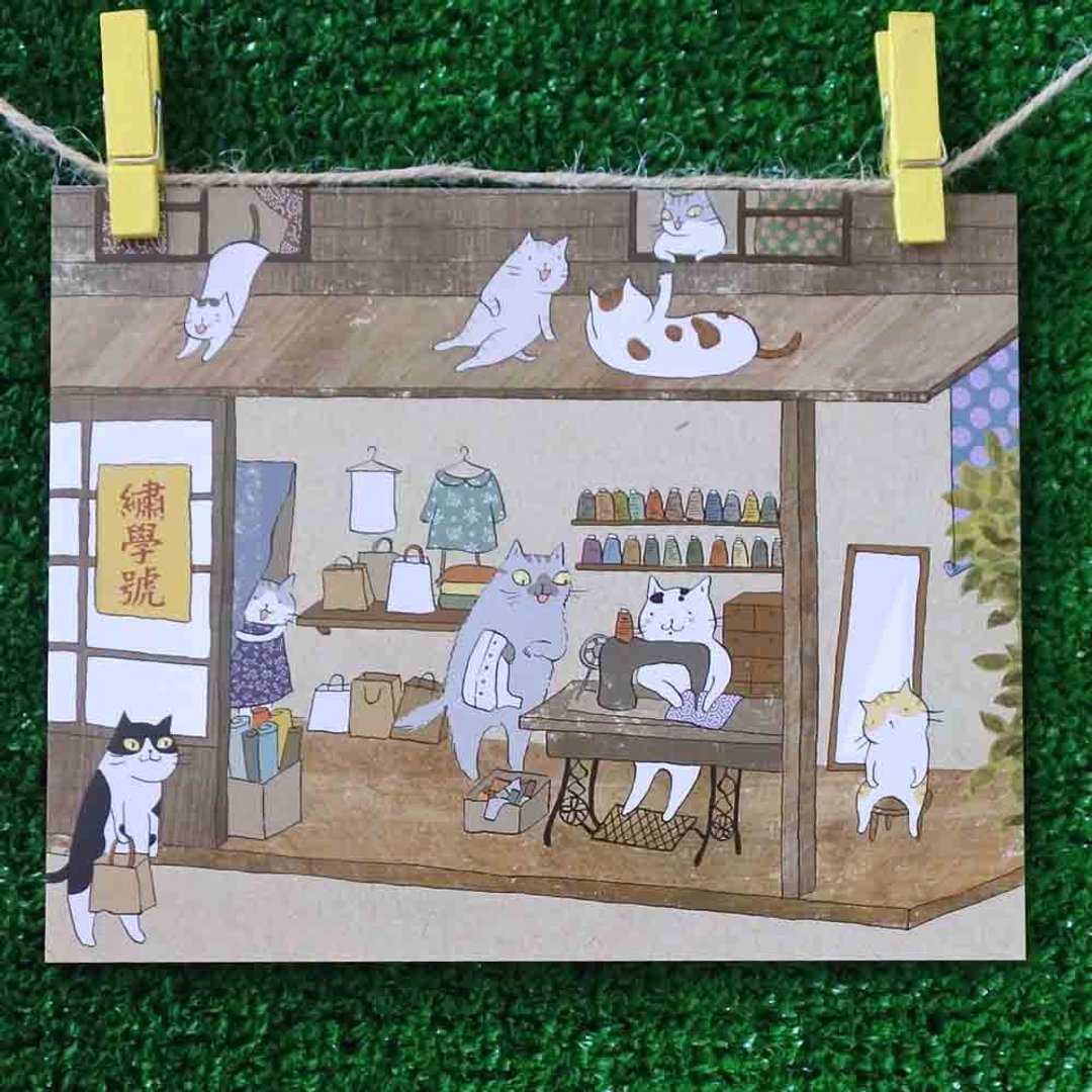 3猫小铺猫咪插画明信片(画家:猫小姐) –家庭洋裁 - 卡片/明信片 - 纸 