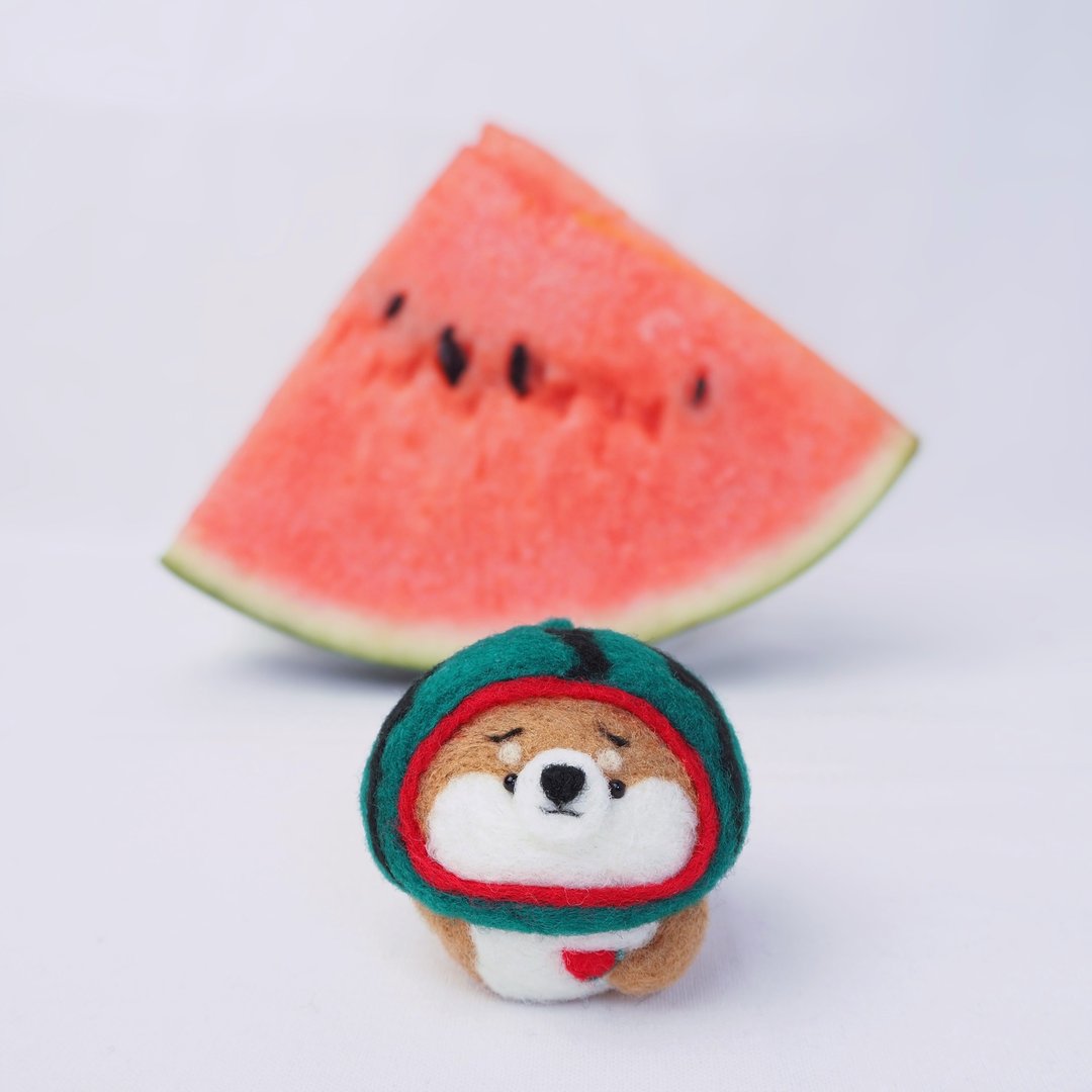 Mayu-Shiba Inu (Red Shiba, Black Shiba, White Shiba) pretend to be Watermelon - 摆饰 - 其他人造纤维 绿色