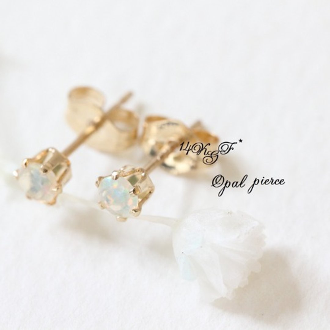 14kgf* opal single pierced earring - 耳环/耳夹 - 宝石 