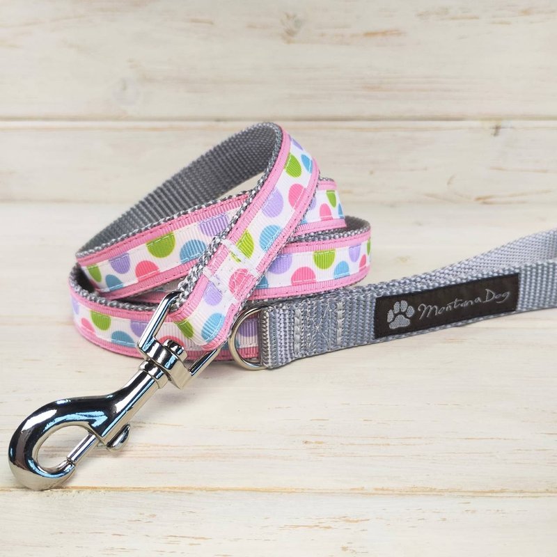 粉彩圆点粉红色宠物牵绳，长 120 厘米，宽 1.9 厘米 - 项圈/牵绳 - 防水材质 粉红色