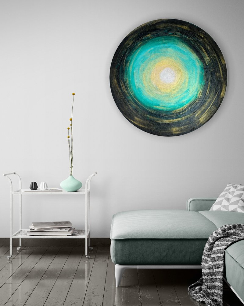Abstract green round painting Colorful bright wall decor Modern abstraction art - 墙贴/壁贴 - 压克力 绿色