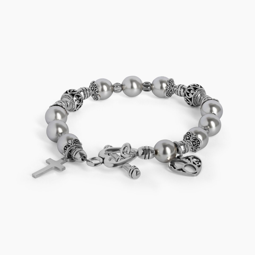 基督教十字架手鍊 Swarovski银灰色珍珠 8250082 - 手链/手环 - 其他材质 银色