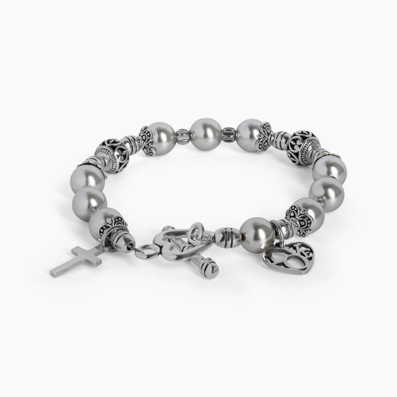 基督教十字架手鍊 Swarovski银灰色珍珠 8250082 - 手链/手环 - 其他材质 银色