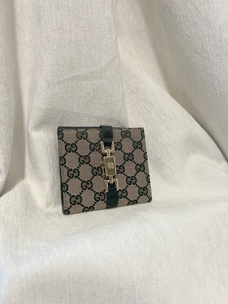 Gucci黑色老花中古钱包短夹 连散子包位置 日本中古二手Vintage - 皮夹/钱包 - 真皮 黑色