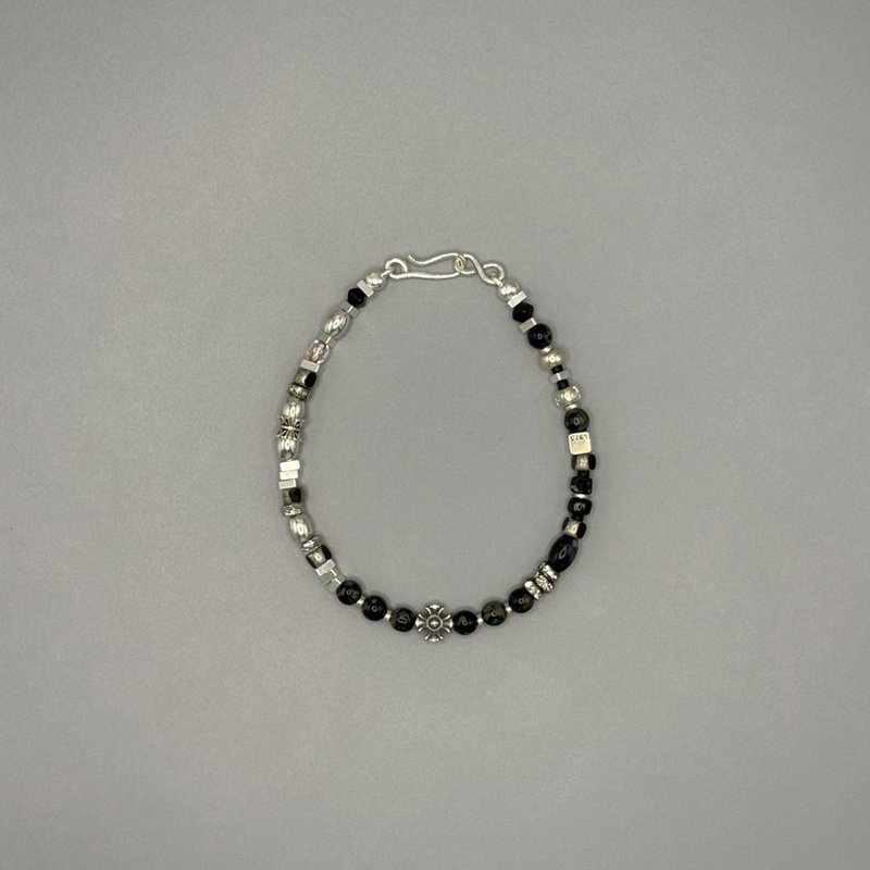7AB DARK SILVER暗夜幻银小众复古手串925银中性款黑色系手链 - 手链/手环 - 其他材质 