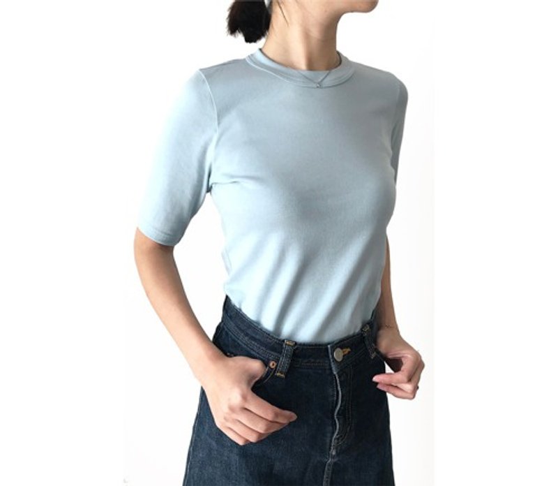 形にこだわった大人の4分袖無地Tシャツ ライトブルー【サイズ展開有】 - 女装上衣 - 棉．麻 