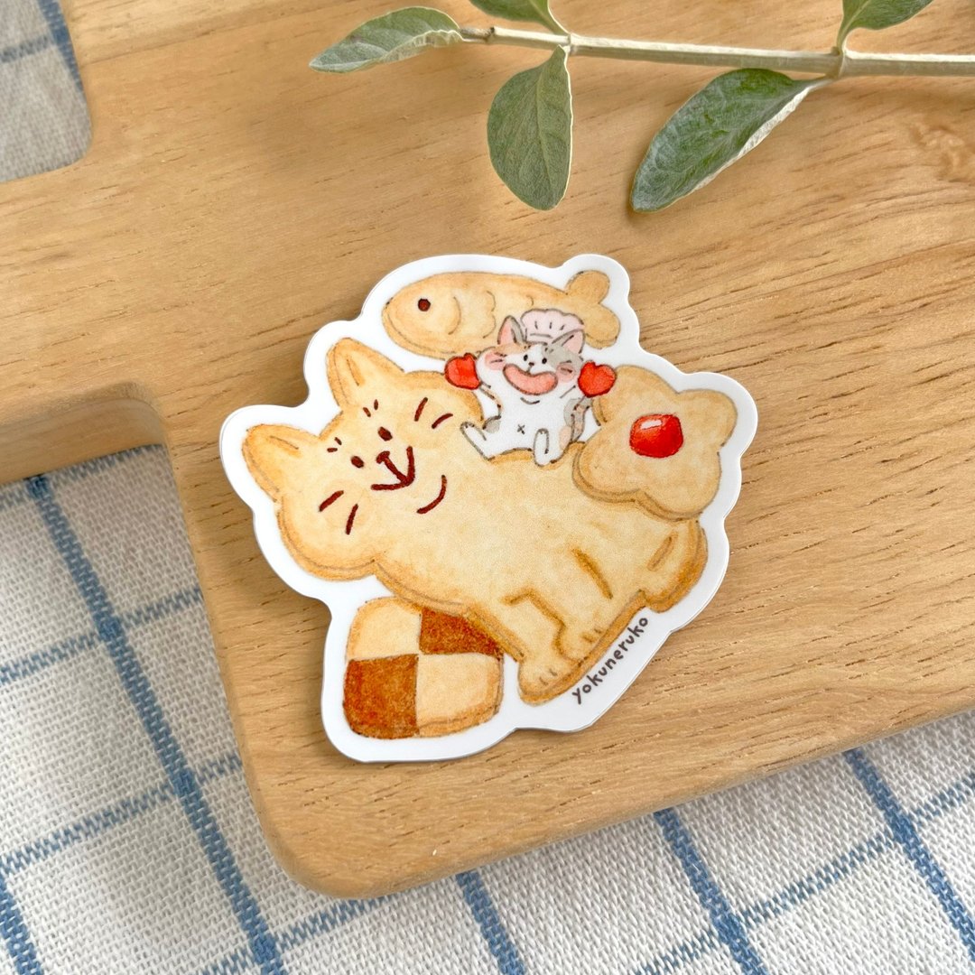贴纸 – 猫咪糕点师与饼干 - 贴纸 - 防水材质 黄色