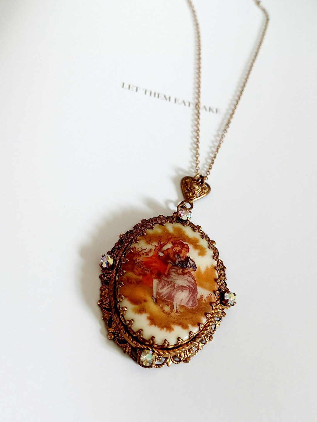 vintage jewelry  西德花丝求爱情侣黄铜项链 - 项链 - 其他金属 