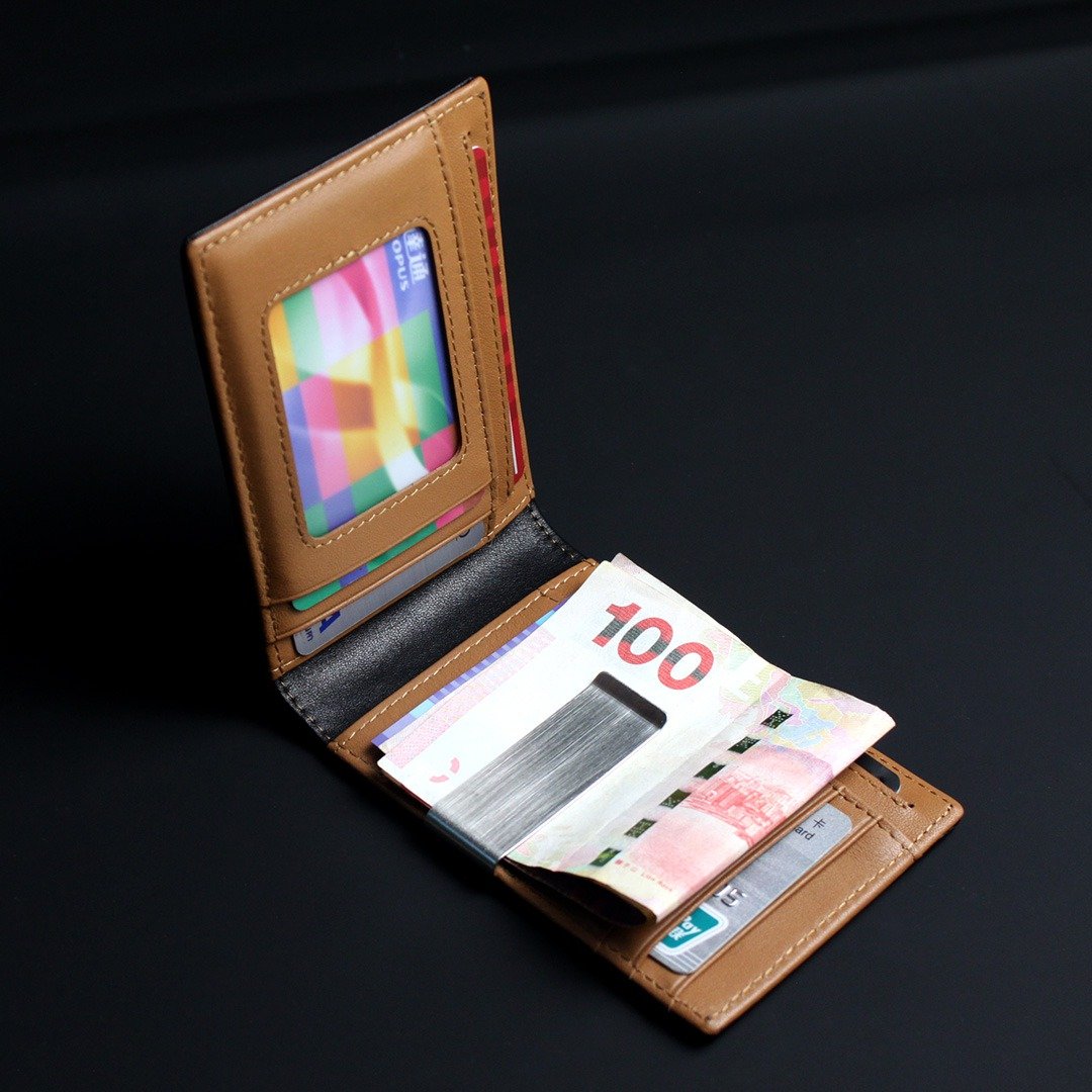Sandor真皮钞票夹及卡片套 定制刻字 防RFID  黑棕 定制化刻字 - 皮夹/钱包 - 真皮 黑色