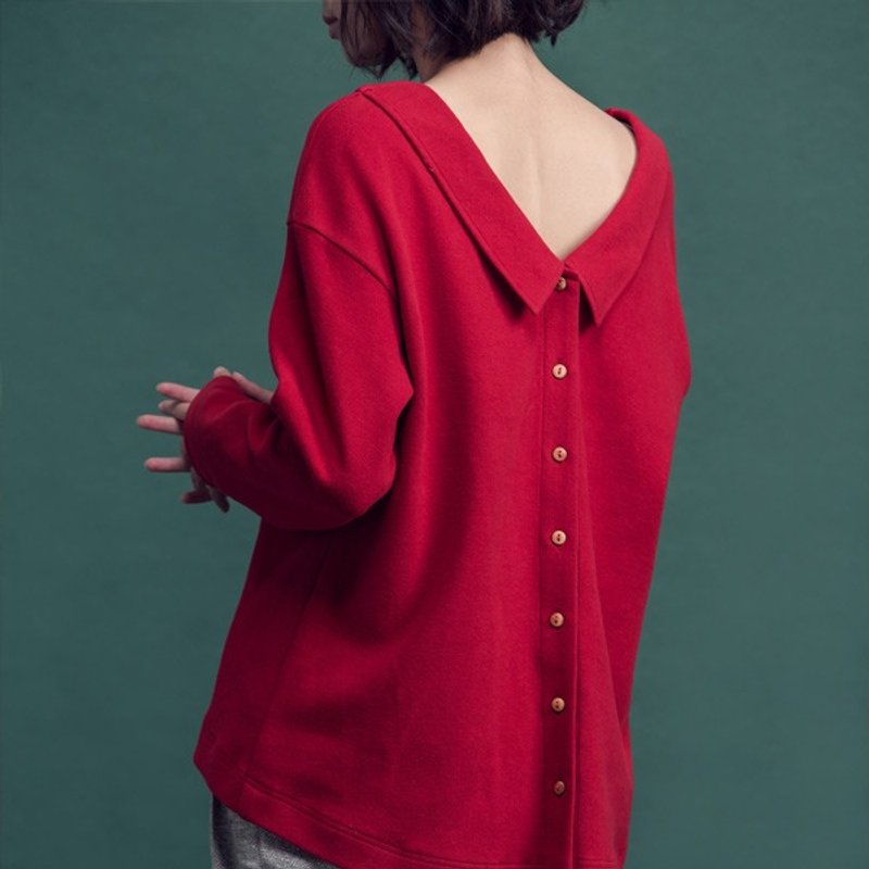 微醺日常后领片美背有机棉上衣-酒酿樱桃 - 女装上衣 - 棉．麻 红色