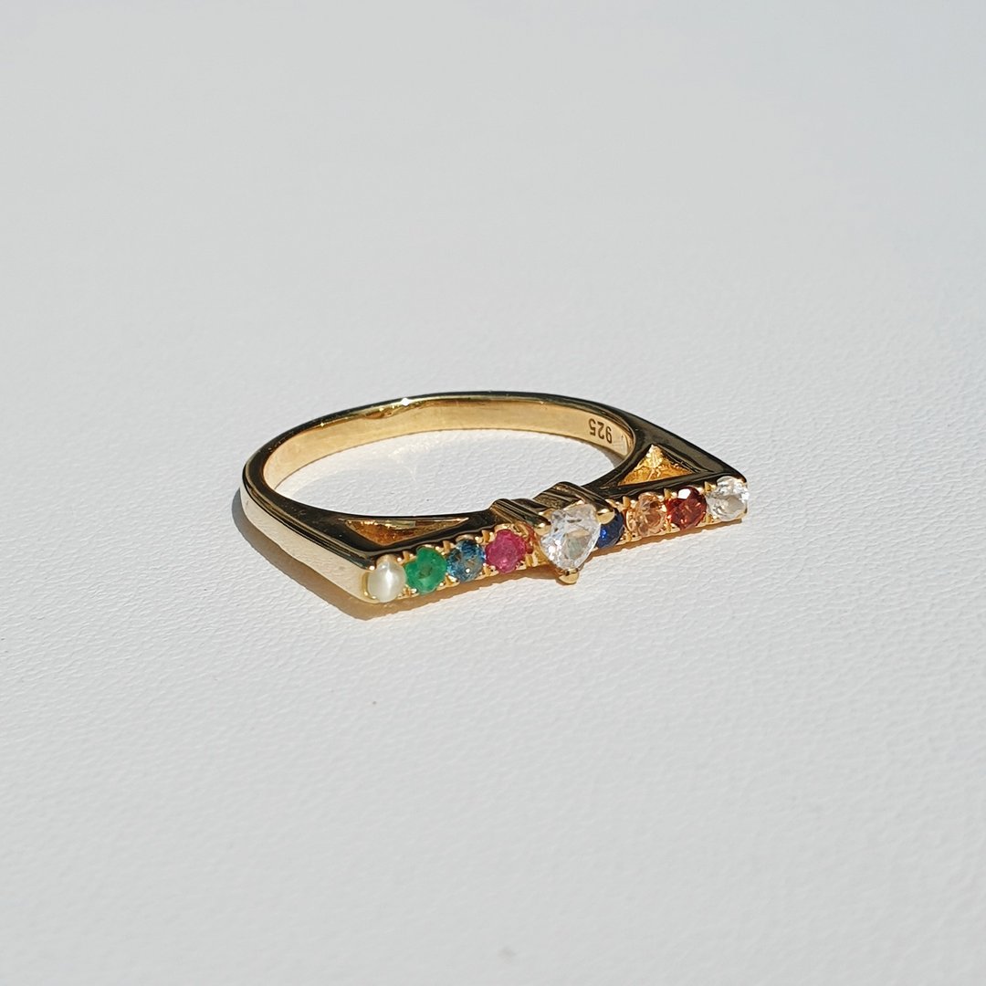 Lucky 9 gems ring, rainbow gemstone ring, 925 Silver - 戒指 - 宝石 多色