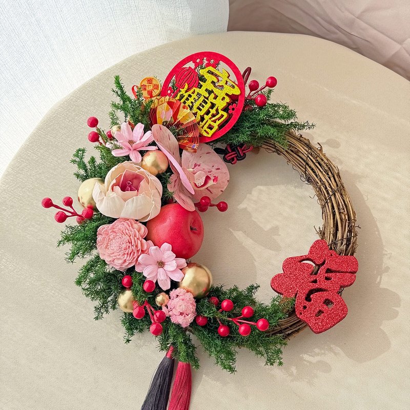 WR02福气安康新年花圈 / 新年挂饰 春节送礼 - 干燥花/捧花 - 植物．花 红色