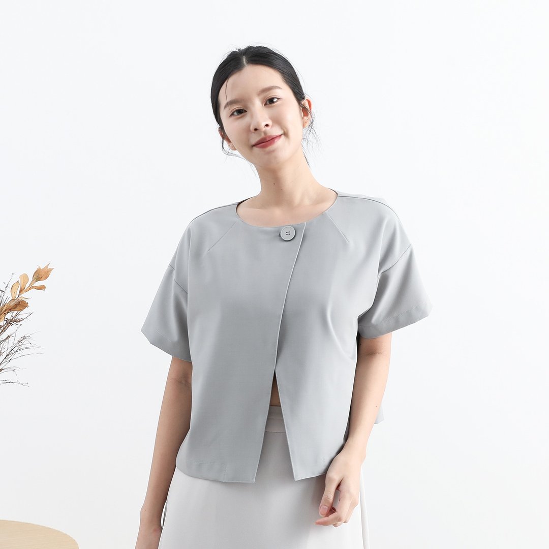 Fangchen_芳辰开襟上衣_25SF007_灰蓝 - 女装衬衫 - 聚酯纤维 蓝色