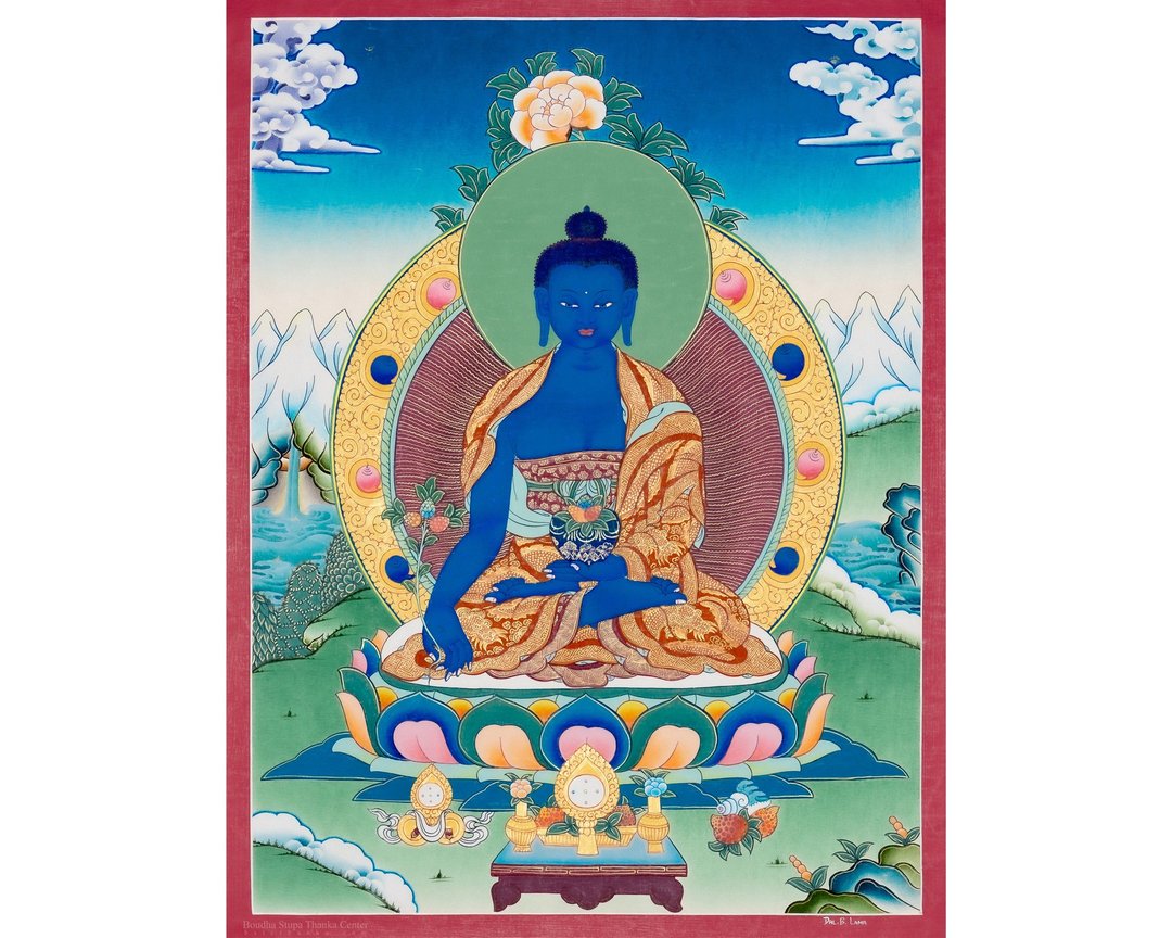 手绘药师佛唐卡 | 西藏艺术  促进疗愈与长寿 - 墙贴/壁贴 - 其他材质 多色