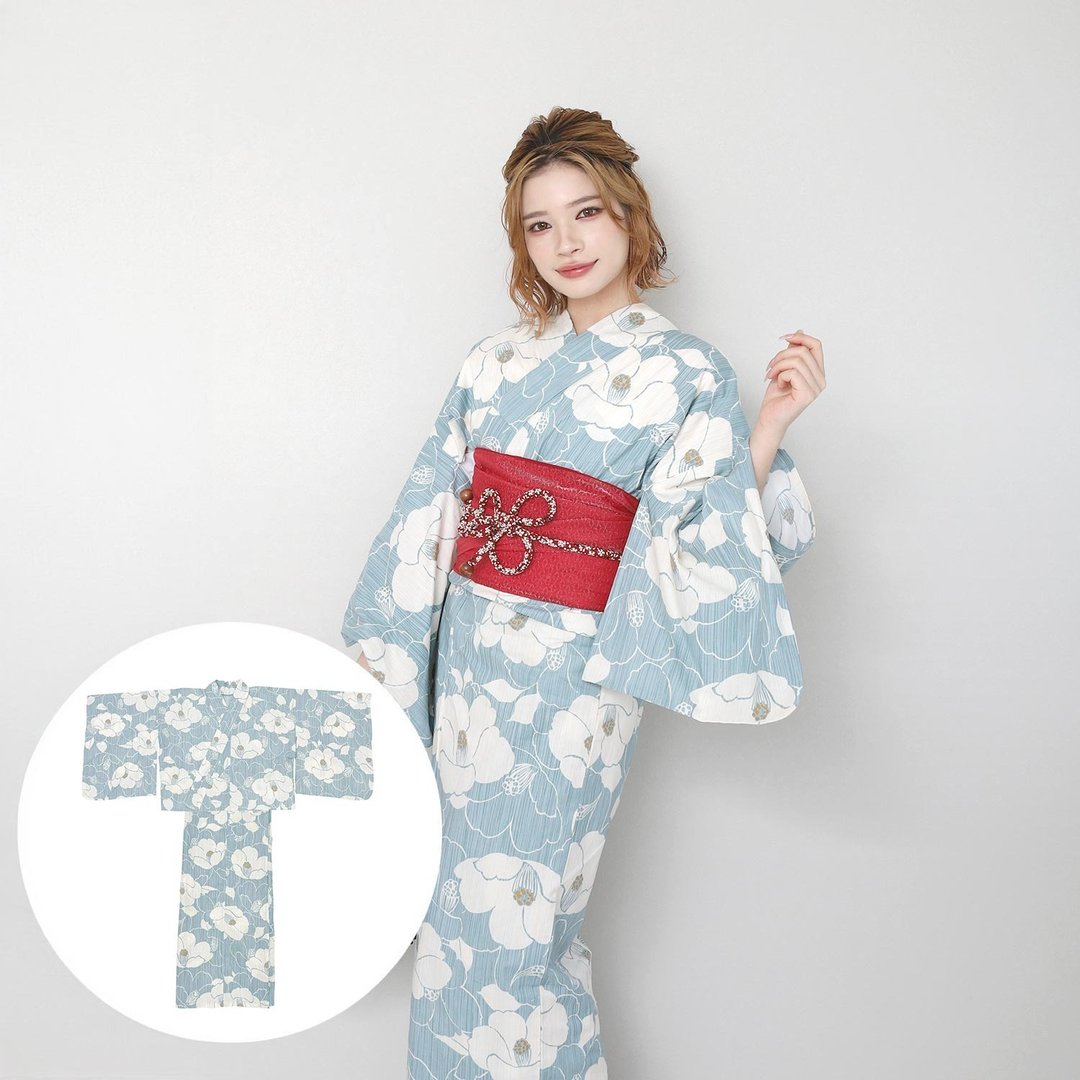 日本 和服 女性 两件式 浴衣 腰封 套组 F size x14h-20 - 其他 - 棉 透明