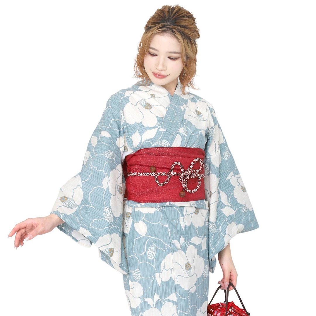 日本 和服 女性 两件式 浴衣 腰封 套组 F size x14h-20 - 其他 - 棉 透明
