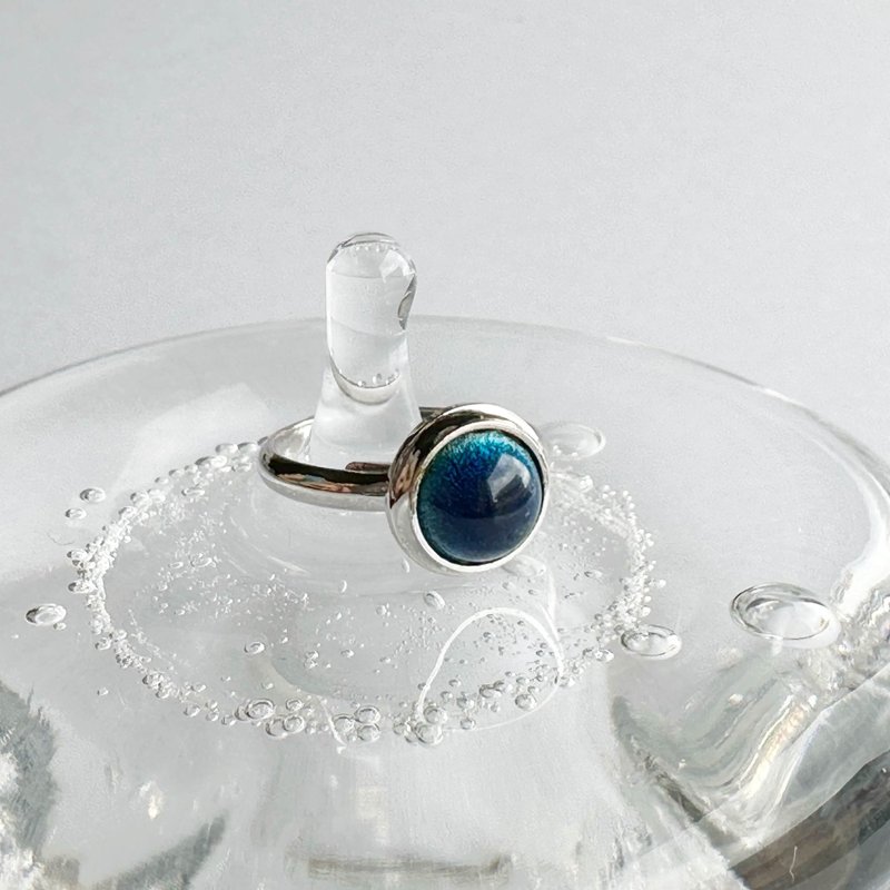 Small sepia [Marine Blue] Cloisonne ware ring Ring pure silver cloisonne - 戒指 - 其他材质 蓝色
