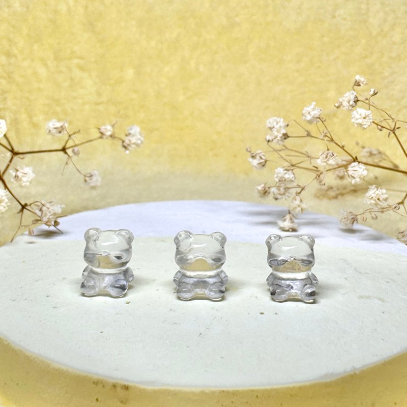 天然白水晶小熊弹性手珠 可爱造型雕刻矿石饰品 - 手链/手环 - 水晶 白色