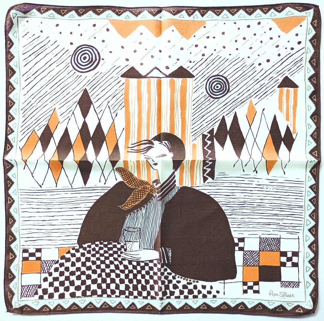 Per Spook Paris 古董手帕 – 20 x 19 英寸，装饰艺术风格女性插画 - 手帕/方巾 - 棉 