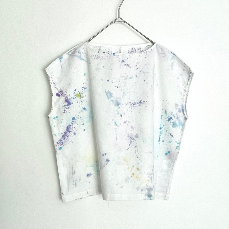 手染りの绵麻半袖衬衫 - 女装上衣 - 棉．麻 白色