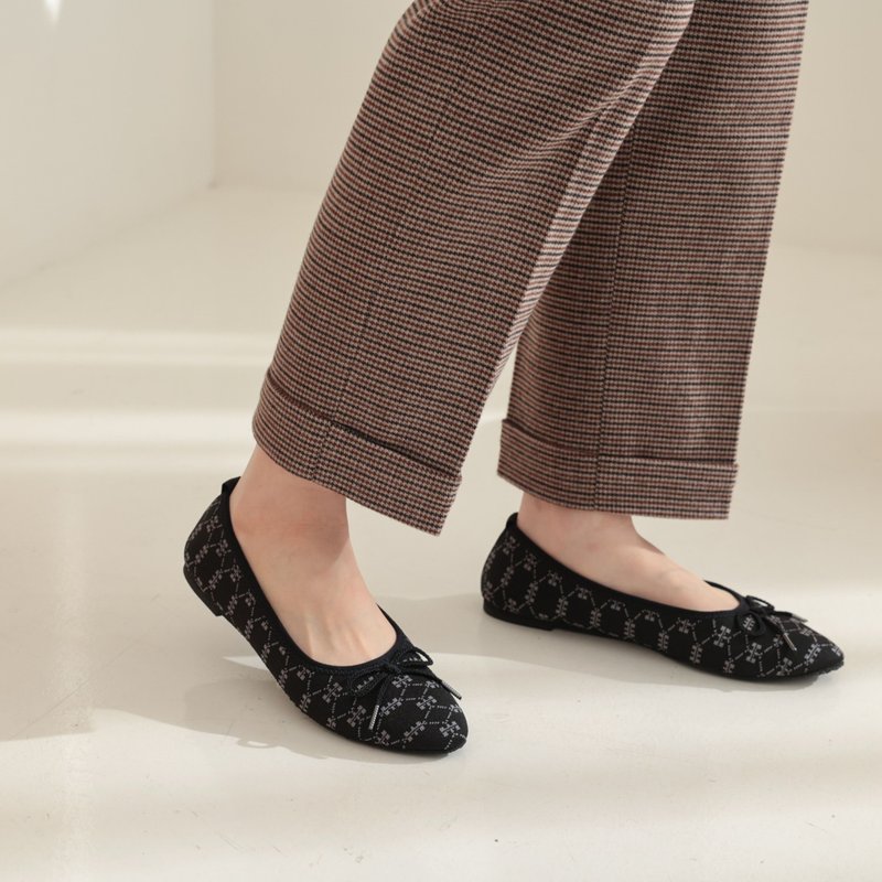 蝴蝶结芭蕾舞鞋百搭软Q娃娃鞋女平底鞋-黑色 - 芭蕾鞋/娃娃鞋 - 其他材质 