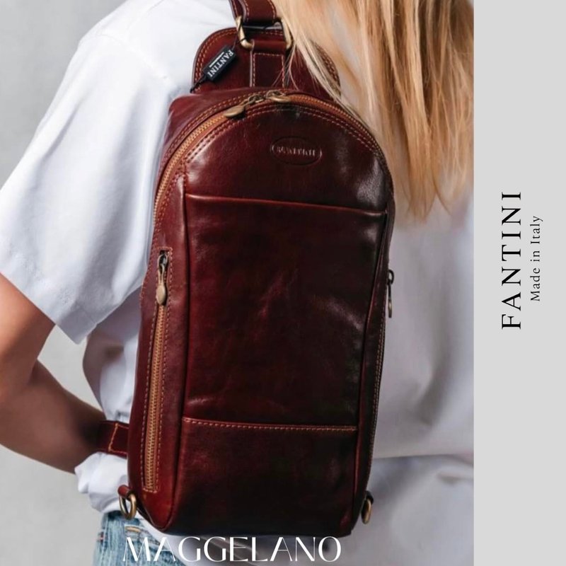 托斯卡纳皮革单肩背包 MAGELLANO - 侧背包/斜挎包 - 真皮 咖啡色