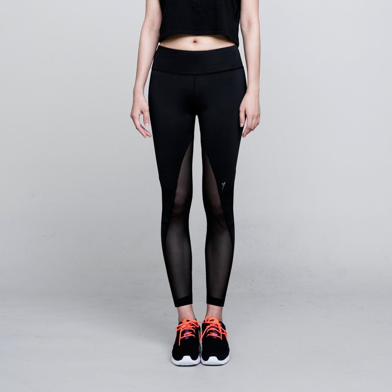 METEOR SPORTSWEAR 网布拼接设计黑色运动紧身裤 - 女装运动裤 - 聚酯纤维 黑色
