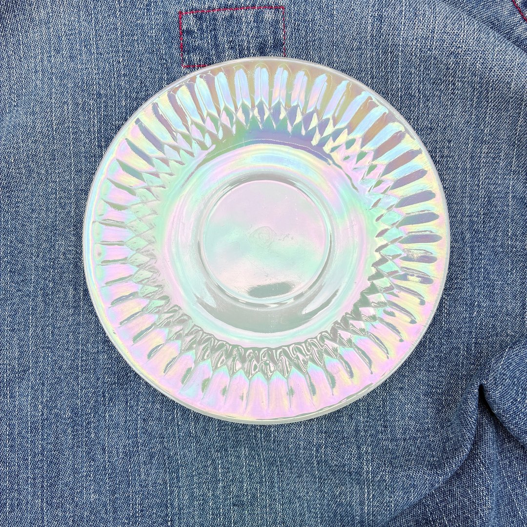 复古 60 年代 Federal 玻璃月光彩虹钻石尖碟厨房装饰 - 盘子/餐盘/盘架 - 玻璃 白色