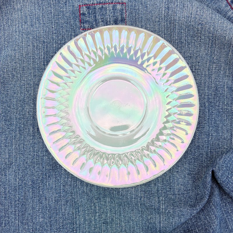 复古 60 年代 Federal 玻璃月光彩虹钻石尖碟厨房装饰 - 盘子/餐盘/盘架 - 玻璃 白色