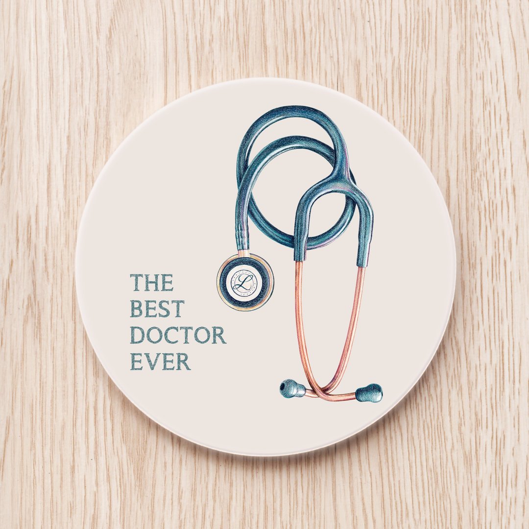 best doctor 听诊器杯垫, 感谢医师礼物 实习医师 授袍 医学生 - 杯垫 - 瓷 粉红色